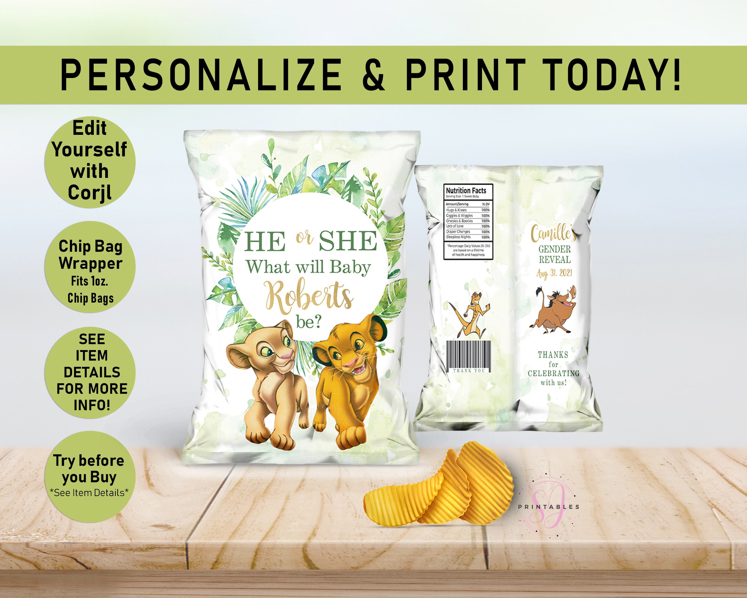 Lion King Gender Reveal Chip Bag Simba and Nala Gender Reveal Etsy