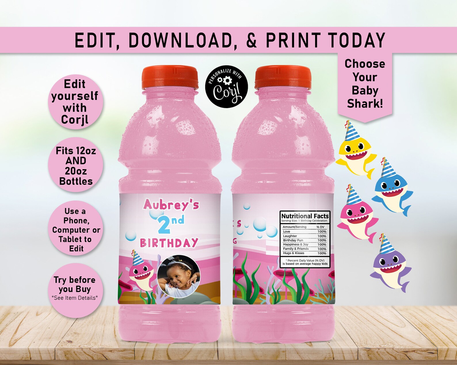 PINK Baby Ocean Gatorade Labels 12oz 20oz Sports Drink Etsy