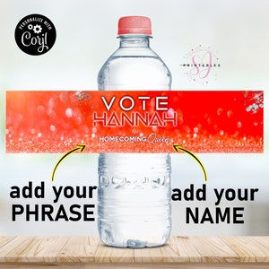 Red and Silver Homecoming Campaign Water Label, Homecoming Queen, Hoco ...