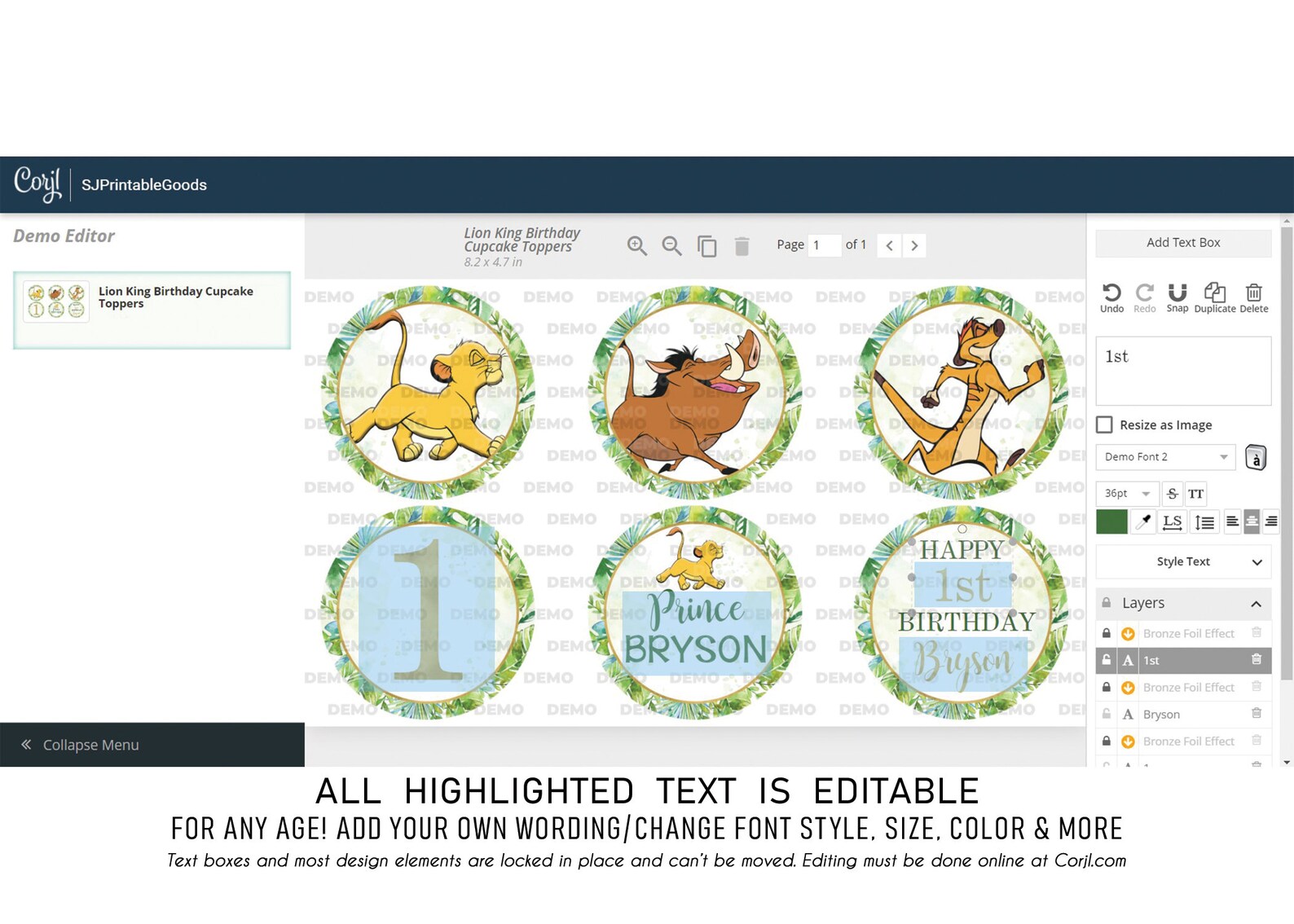 BIRTHDAY Lion King EDITABLE Cupcake Toppers Any Age Little - Etsy
