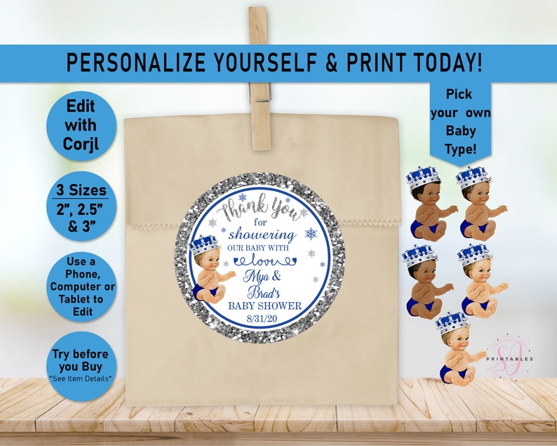 Winter Wonderland Baby Shower Printable Favor Stickersroyal - Etsy