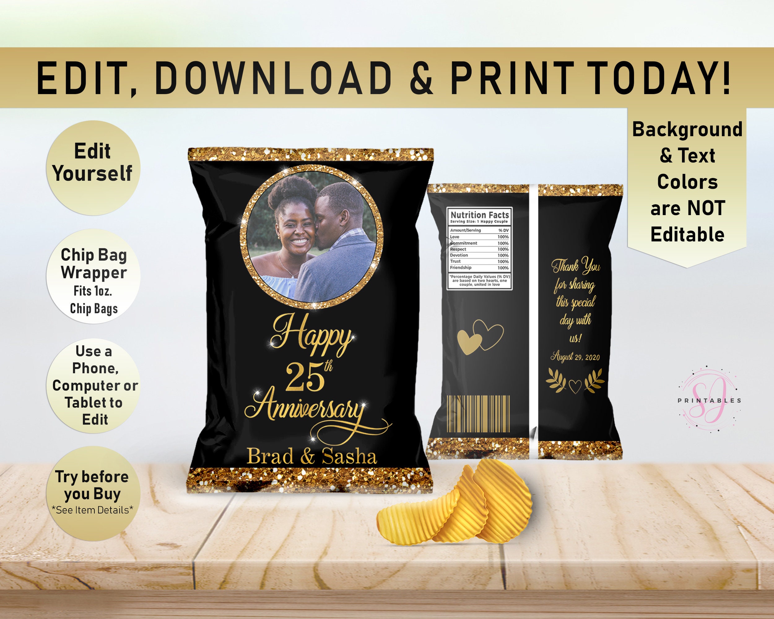 Black And Gold Wedding Anniversary EDITABLE Chip Bag Etsy black-and-gold-wedding-anniversary-editable-chip-bag-etsy
