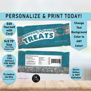 Silver Glitter and ANY other COLOR Graduation Rice Krispie Treats, Rice Krispies, 2025 Graduate, Graduation Party, Grad Party Favors, G20