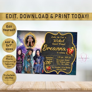 Descendants invitation, descendants birthday, descendants birthday party, descendants invite, descendants 3, Photo, Pic, printable, D01