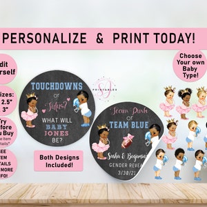 Touchdowns or Tutus Gender Reveal Baby Favor Stickers, Football Pink or Blue Stickers, He or She, gender reveal sticker, Thank You, R20