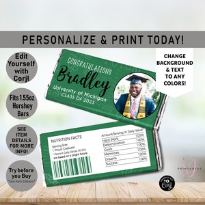 ANY COLOR Congratulations Grad Candy Bar Wrapper, Change to Your School Colors, Chocolate Wrapper, Class of 2025, Party Favors, Grad, G39