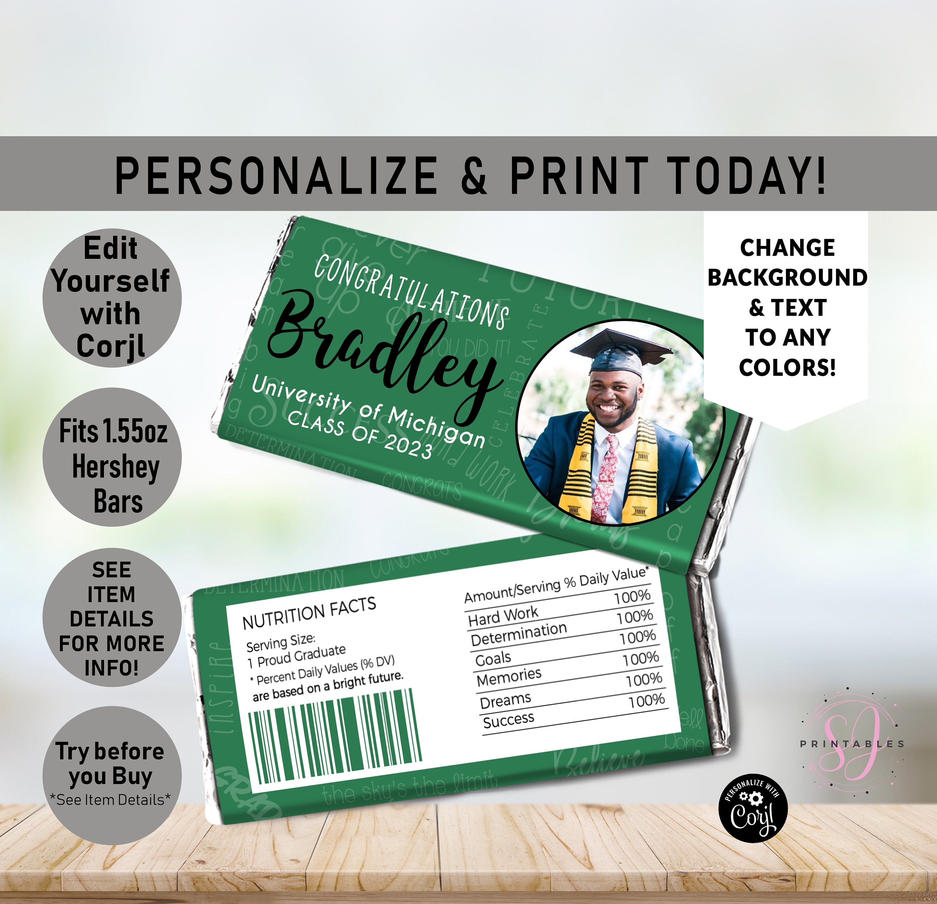 ANY COLOR Congratulations Grad Candy Bar Wrapper, Change to Your School Colors, Chocolate Wrapper, Class of 2025, Party Favors, Grad, G39