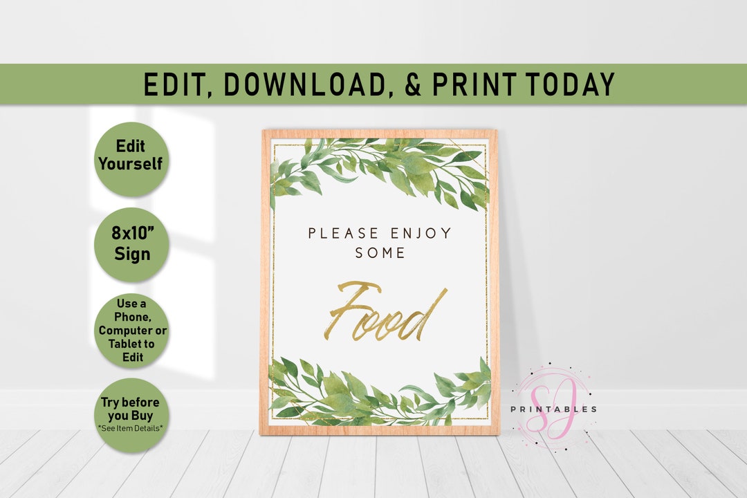 Greenery Baby Shower Food Sign, Rustic Greenery Food Sign, Printable ...