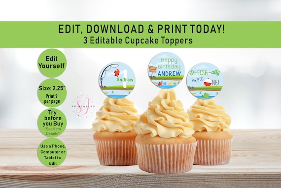 Ofishally One Cupcake Toppers, Fish Themed Baby Shower, Gone