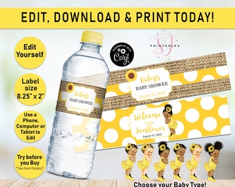 Printed OR Printable Sunflower Water Bottle Labels Sunflower - Etsy