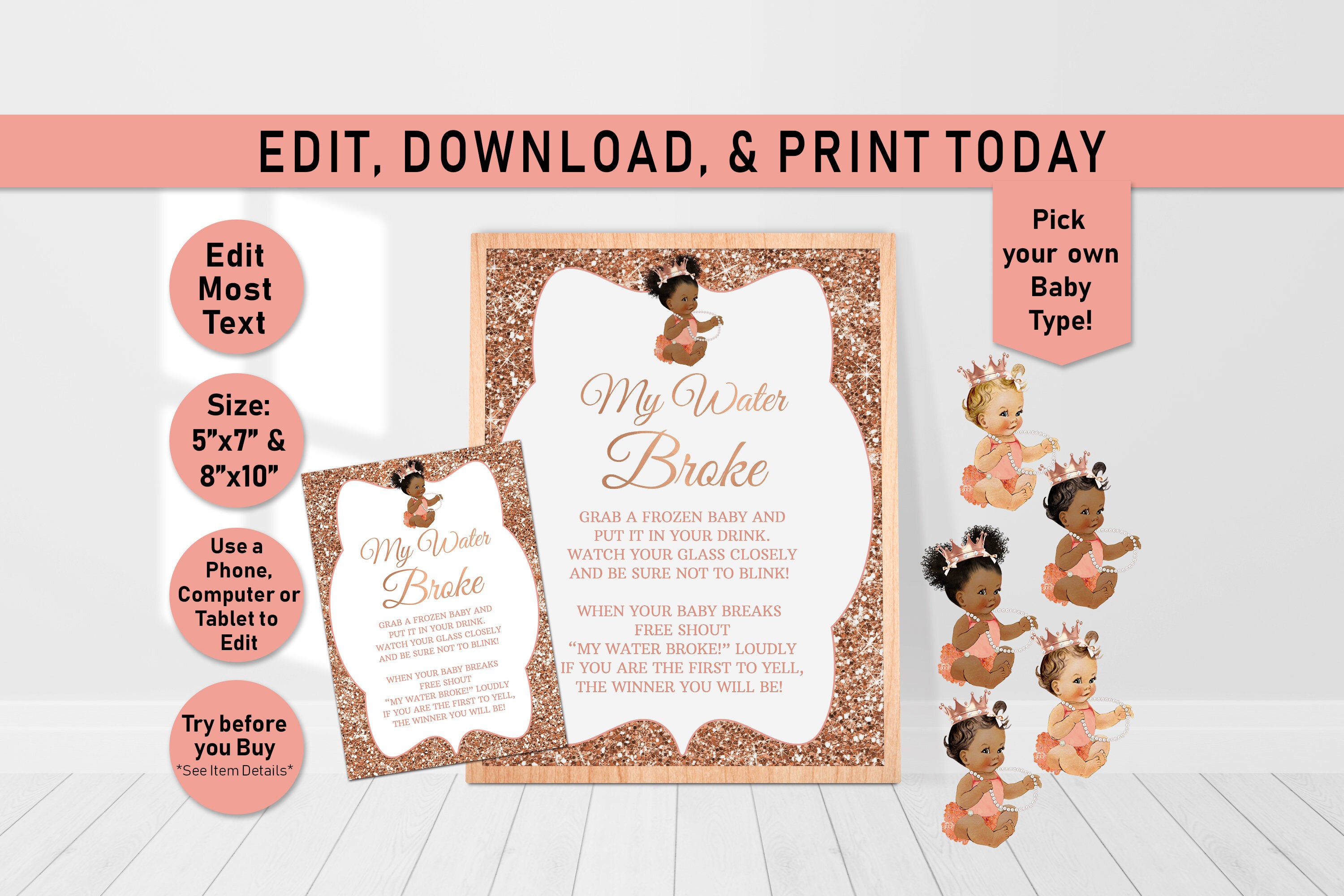 My Water Broke Game Printable Sign Water Broke Game Princess Etsy
