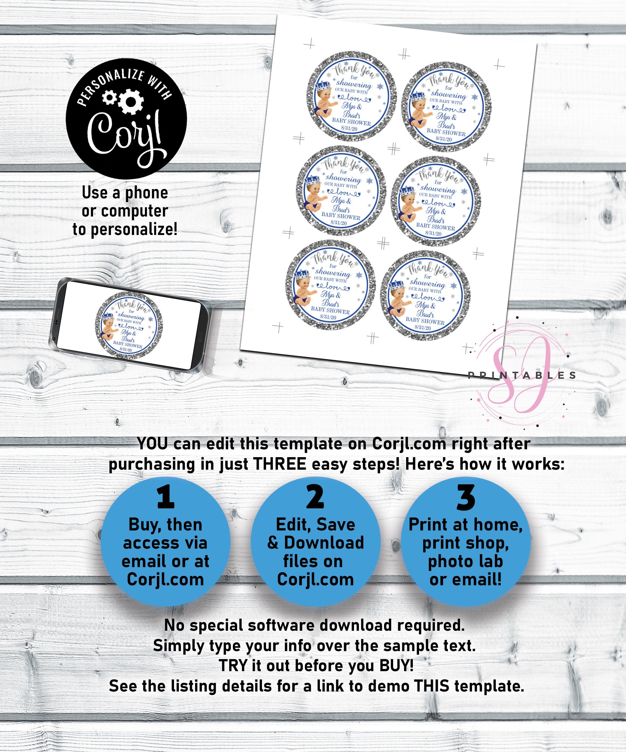 Winter Wonderland Baby Shower Printable Favor Stickersroyal - Etsy