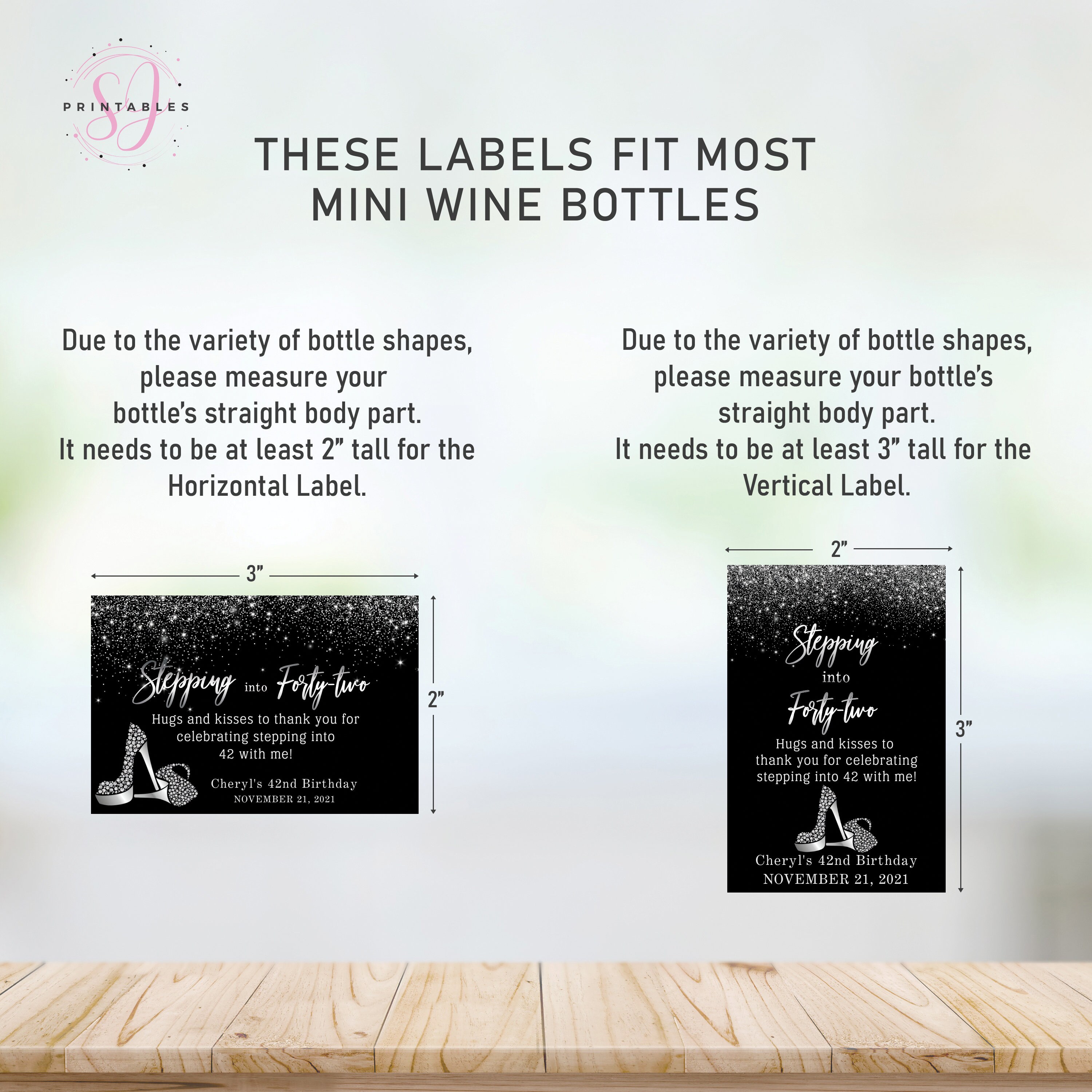 Silver Glitter Printable Mini Wine Bottle Labels for Adult | Etsy