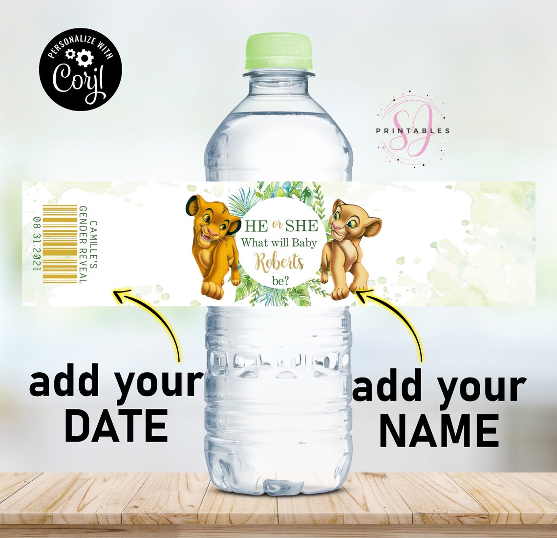 Simba and Nala GENDER REVEAL Baby Water Labels, Lion King Gender Reveal ...