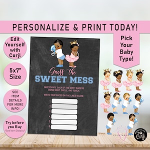 Guess The Sweet Mess Game, Touchdowns or Tutus Candy Bar Game, Baby Shower Dirty Diaper Game, Football, Princess, Baby Shower Games, R20