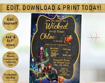 Descendants invitation, descendants birthday, descendants birthday party, descendants invite, descendants 3 invitations, printable, D01