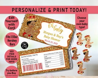 Oh Baby Prince HERSHEY Candy Bar WRAPPER, Baby Shower Candy Bar labels, Red and Gold Prince  Favors, Little Prince, Editable Wrappers, A22