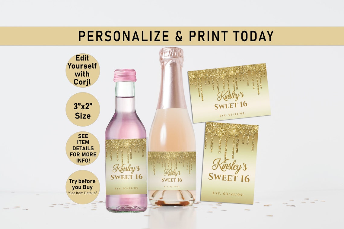 ANY AGE Gold Drip Glitter Mini Apple Cider Bottle Labels Mini Etsy