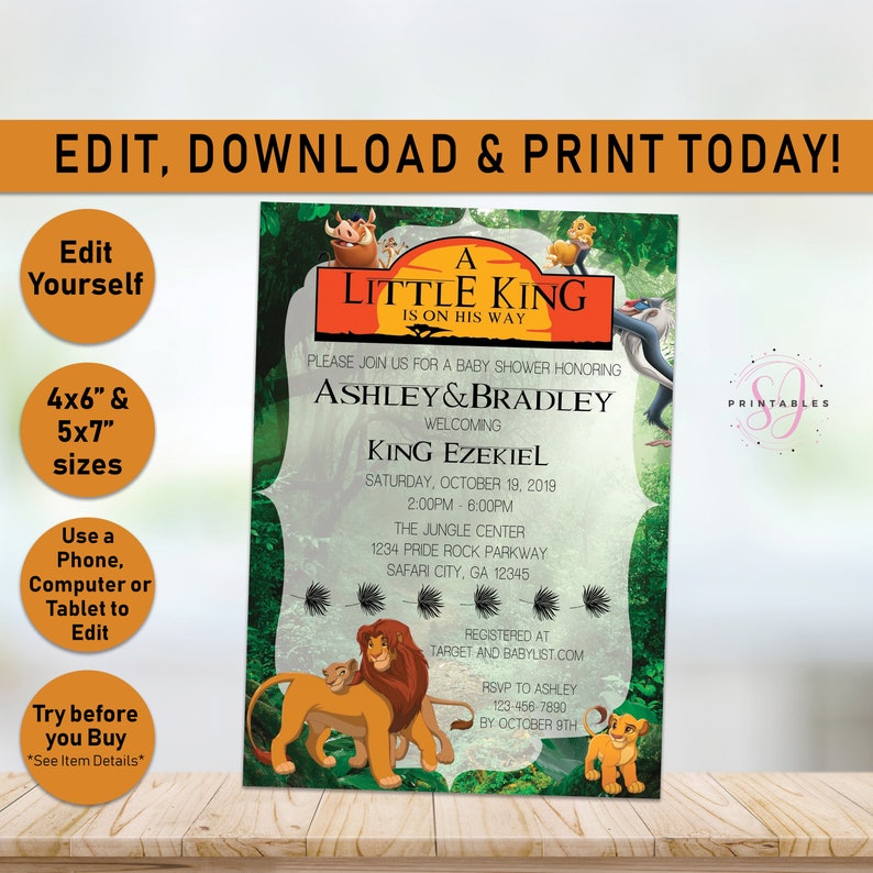 Lion King Baby Shower Invitation Lion King Little King Etsy