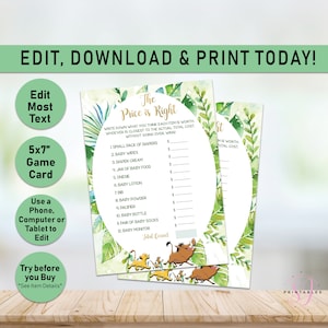 Lion King baby shower the PRICE IS RIGHT game card, the price baby shower game, editable baby shower template, Simba baby shower, L01