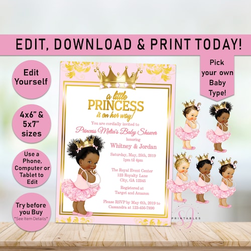 Little Princess Baby Shower Invitation Princess Invitation Etsy