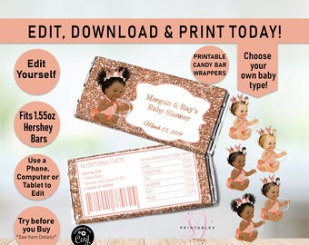 Rose Gold GIRL HERSHEY Candy Bar WRAPPER, Baby Shower Candy Bar Wrapper, Baby Shower Party Favors, Little Princess Wrappers, Editable A05