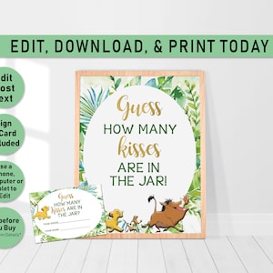 Lion King Editable baby shower Guess how many baby shower game, How many kisses are in the Jar, Simba, Game, Printable Baby Shower Game, L01