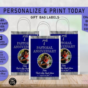 Pastoral Anniversary Silver and ANY COLOR Gift Bag Label, Pastor anniversary ideas, pastor appreciation, Gift Bag Labels, Favor Bag, CC3