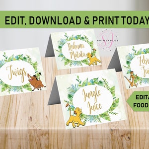 EDITABLE Lion King Tent Labels, Lion King Baby Shower, Lion King Birthday Decor, Place Cards, Little King, Decorations, Simba, L01, L03