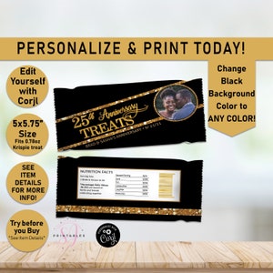 Gold Glitter and ANY COLOR Anniversary Rice Krispie Treats, Rice Krispies, marriage, anniversary, wedding, treat wrappers, Party Favors, WW2