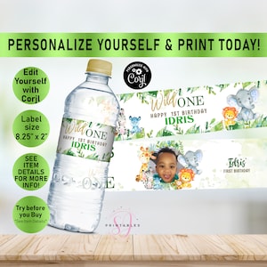 Wild ONE Birthday Water bottle label, Birthday water label, Wild One Decor, Wild 1, First Birthday theme, Printable, water wrapper, W05