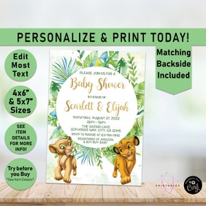 BABY Shower Simba Nala Invitation, Lion King Baby Shower, Printable, Lion Baby Shower, Boy, Girl, The Lion King, Instant, Editable L07