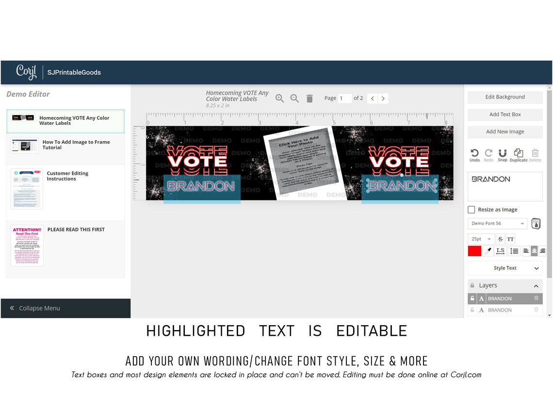 VOTE Water Bottle Labels Any Color Etsy
