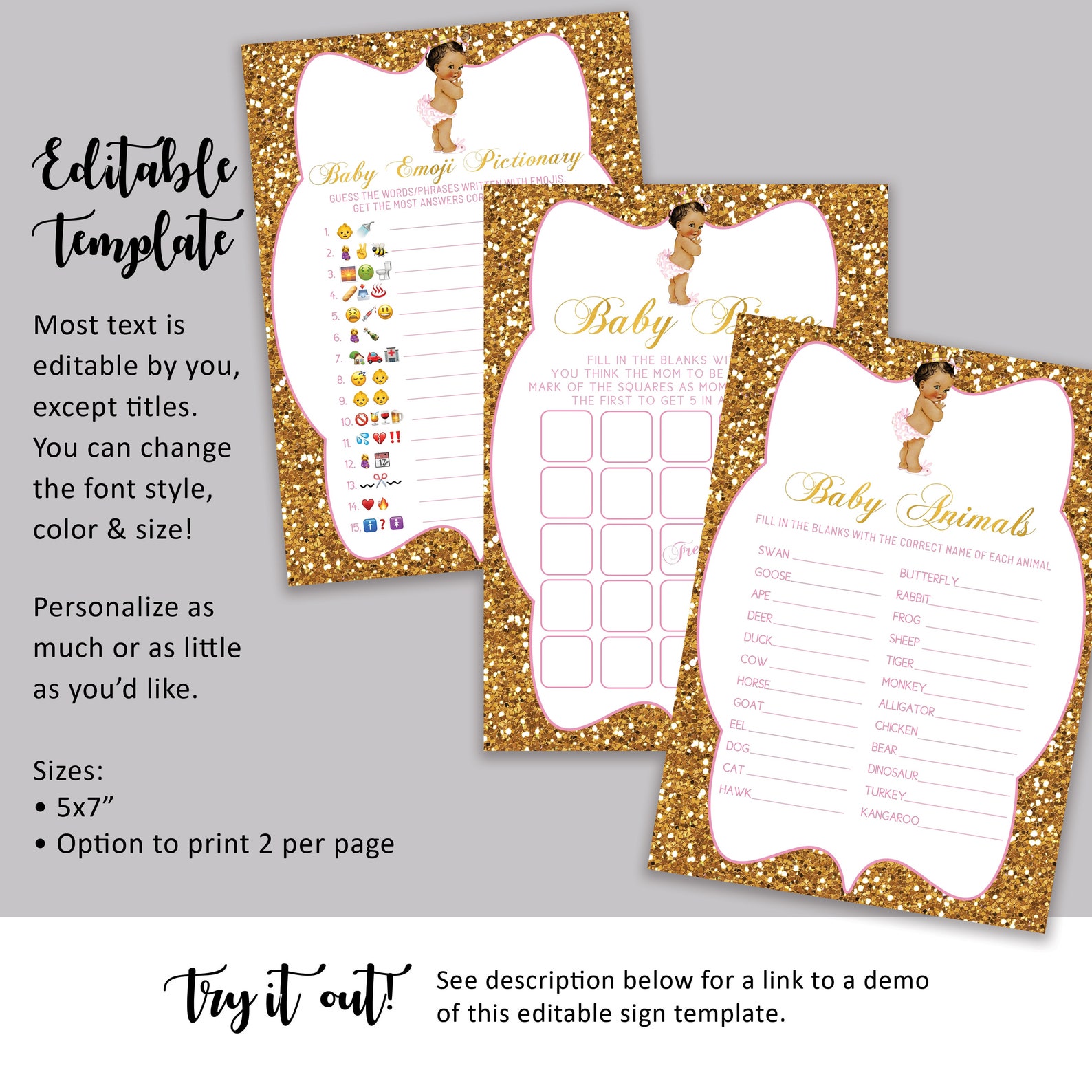 Baby Shower Games Printable Bundle, Little Princess Baby Shower Games