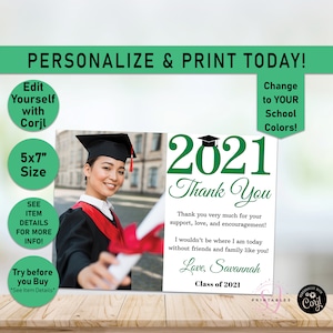 ANY COLOR Graduation Thank You Cards, Class of 2025, College Graduation, High School Graduation, Class of, Grad Photo Thank you Card, G39