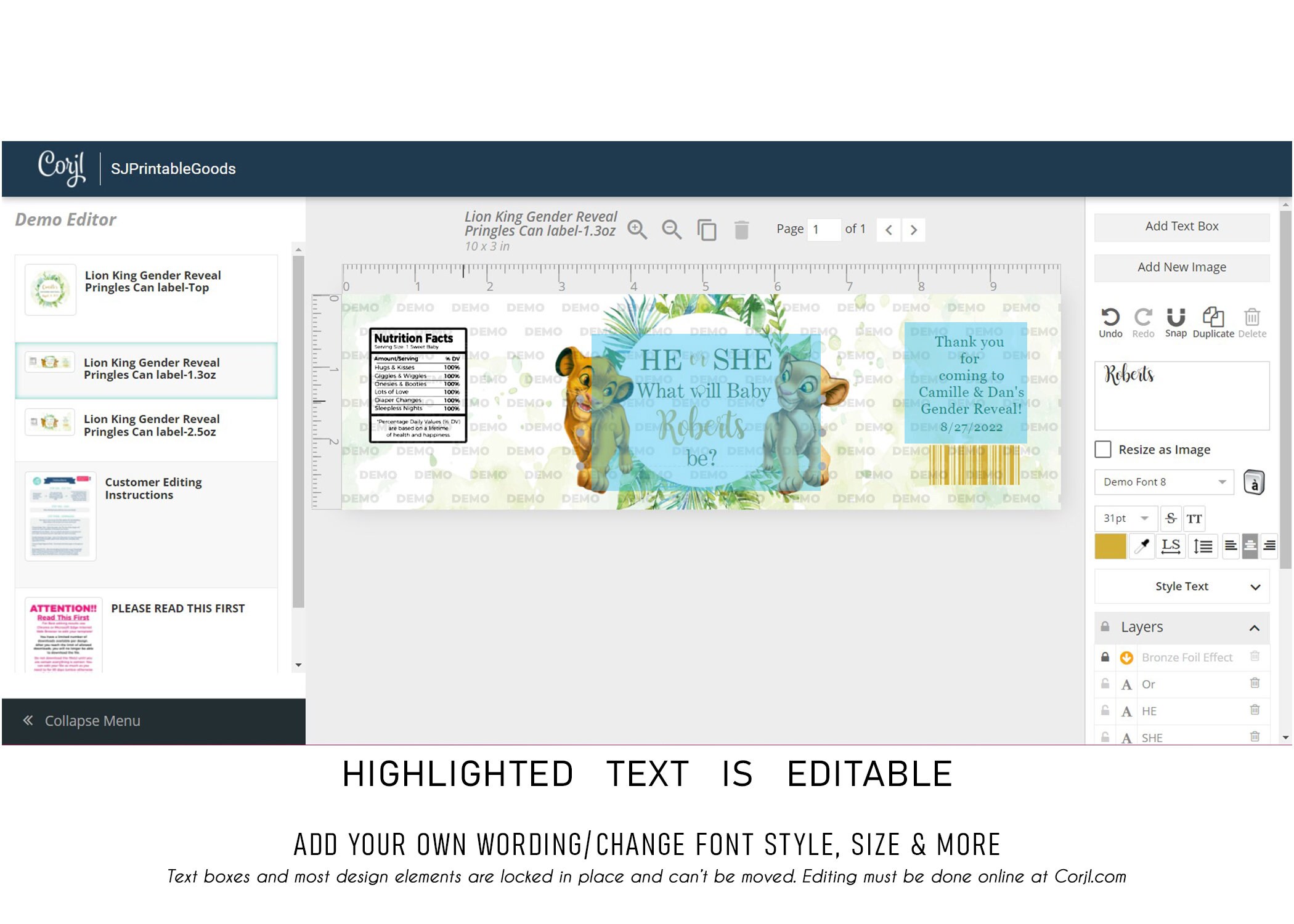 Lion King Simba Gender Reveal Chip Can Label, Chip Can Label, Chip Can ...