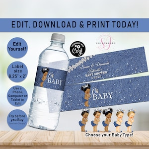 Denim and Diamonds Baby Shower water bottle labels, Princess, Denim, Diamonds, Denim and Diamond, Denim Baby, Glam, Water bottle Wrapper AA1