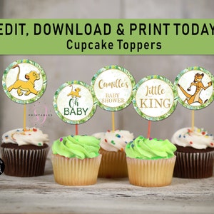BABY SHOWER Lion King EDITABLE Cupcake Toppers, Little King, Toppers, Cupcake Toppers, Lion King, Simba Baby Shower, Stickers, Topper, L01