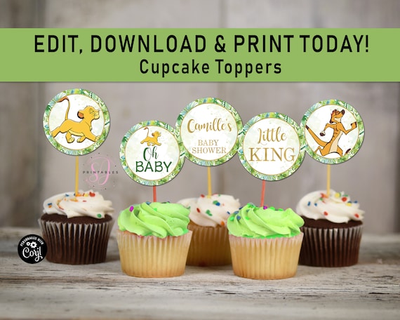 Baby Shower Lion King Editable Cupcake Toppers Little King Etsy