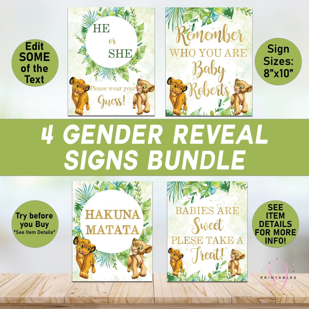 Simba and Nala Gender Reveal PRINTABLE Sign Set, Sign Bundle, Lion King