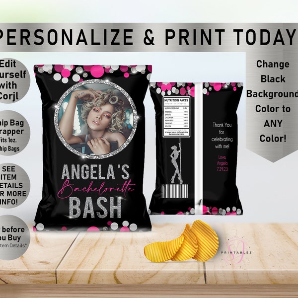 Bachelorette Party Chip Bag Wrapper, Favor Bags, Chip label, Photo Chip Bag, Printable, Bachelorette Weekend, Hen Party, Pole Party, S41