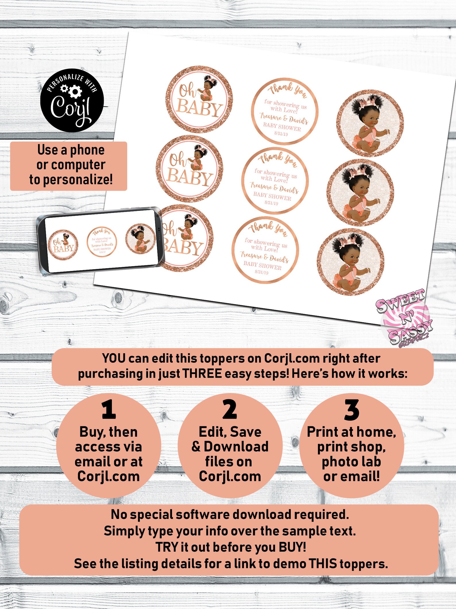 EDITABLE Rose Gold Cupcake Toppers Princess Cupcake Toppers Etsy