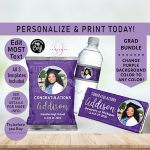 GRAD BUNDLE, Congratulations Grad Bundle, Graduation, Any COLOR and Silver Foil, Hershey Candy Wrapper, Chip Bag, Water Bottle Label, G37
