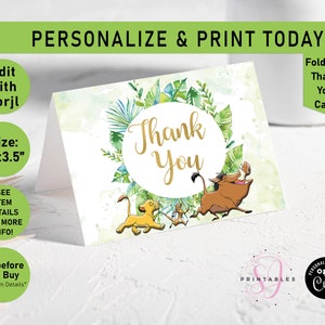 Lion King Thank You Card Template Fold, Simba, Thank You, The Lion King Foldable Thank You, Printable Card template, Shower, Birthday, L01