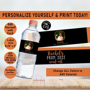 PROM Send-off, PROM Any Color Send off water bottle labels, Dance, Homecoming, Prom water label, Water Wrapper Favors, Teen, Editable, P30