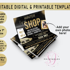 Pop Up Shop Editable Flyer, Social Media Flyer, E-flyer, Instagram Flyer, Gold Glitter and Black Pop-Up Shop Flyer, Hair Flyer, Popup Flyer