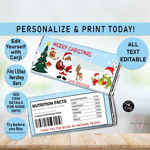 Christmas Hershey candy bar wrapper label, African American Santa, Merry Christmas chocolate wrapper, candy wrapper, Class, Teacher gift H05