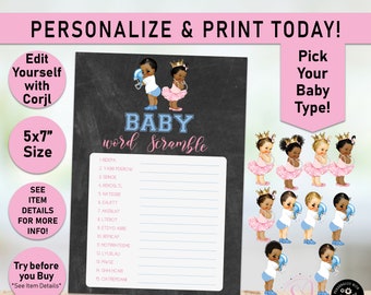 Baby Shower Word scramble, Touchdowns or Tutus Word Scramble Card Game, Football scramble, Gender reveal, Baby shower games, twins, R20