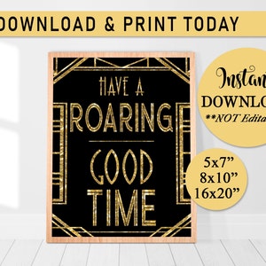Great Gatsby Roaring Good Time Sign, Gatsby Party, Roaring Twenties Party, Art Deco Party, Roaring 20s, Art Deco, Harlem Nights, Gold, B20