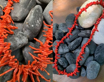 70's Vintage Coral Necklaces Lot (2) Necklaces